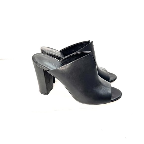 Vince Shoes Women's Alora Black Leather Peep Toe Mule Heeled slides - Picture 2 of 9